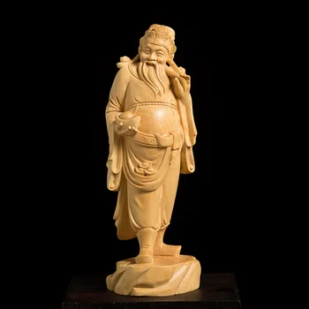 19 см Статуя Будды Бога богатства из цельного дерева Вэнь Магазин скульптур Lucky Budda CN (Origin) Современное искусство Буддийские принадлежности Художественная скульптура