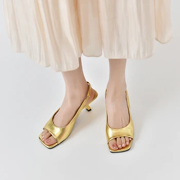 Женские босоножки на тонком каблуке с мягким французским квадратным носком и сказочной рыбьей пастью, летняя новинка 2023 года, минималистичные туфли на высоком каблуке
