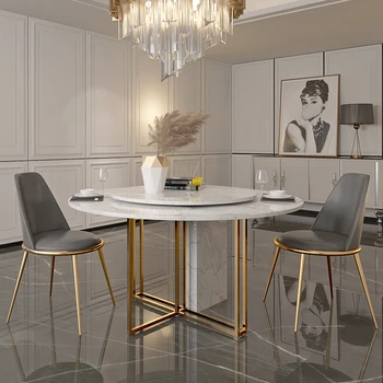 Итальянская минималистская комбинация обеденного стола и стула из мрамора круглый минималистичный современный роскошный круглый стол