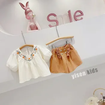 Новый Летний Костюм-брюки с вышивкой для Маленьких девочек, Комплект из двух предметов