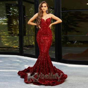 Модное платье выпускного вечера 2023 года от Kybeliny Для женщин, бархатные вечерние платья с пайетками в виде русалки, вечерние платья Vestidos De Fiesta Party На заказ