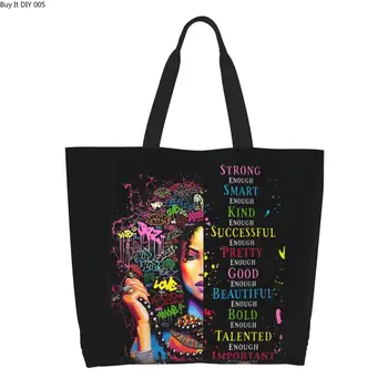 Забавная американская африканская девушка, черные женские сумки для покупок, холщовая сумка для покупок из вторсырья