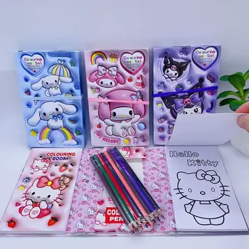 24шт Новый мультяшный трехмерный блокнот Melody Kuromi, детская книжка для рисования, поставляется с цветным карандашом, книжкой-раскраской Граффити