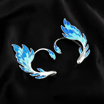Серьги-клипсы с пирсингом в виде ушных крючков, Окрашенные в Синий цвет Эльфийские Ушные манжеты, Женские Серьги-Корейские Ушные Косточки-клипсы Elf Ear Cuff