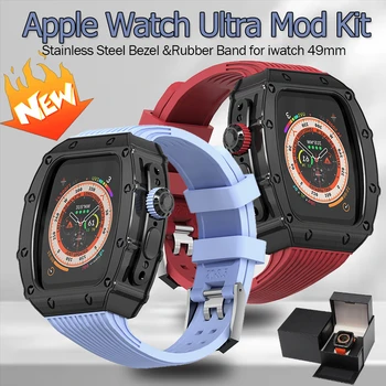 49-миллиметровый комплект модификаций для Apple Watch Ultra, 49-миллиметровая роскошная спортивная резинка, металлический безель для iWatch, 49-миллиметровый комплект модов Ultra Refit