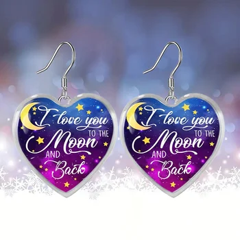 Модные Стеклянные серьги-подвески в форме сердца с лунным узором, Изысканный подарок для выпускного на День рождения, украшения для девочек