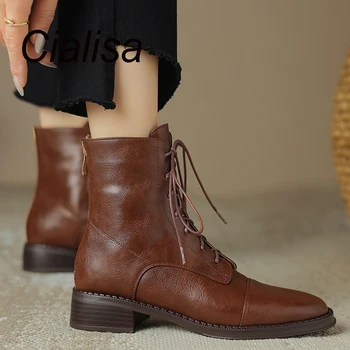 Cialisa/ короткие ботинки; женские лаконичные ботинки из натуральной кожи ручной работы на молнии со шнуровкой и круглым носком; сезон осень-зима; ботильоны на среднем каблуке 41 г.