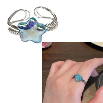 Кольца с обещанием на палец, кольца с синими хрустальными звездами, ювелирный подарок для женщин