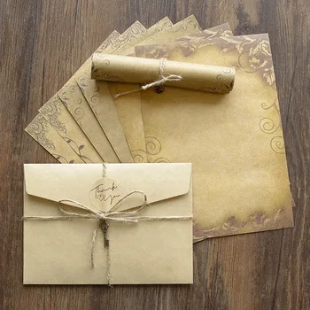 Винтажный набор бумаги для писем в Крафт-конверте для признаний в любви Реквизит для праздничных мероприятий Подарочный Шпагат Металлические Аксессуары Наклейка