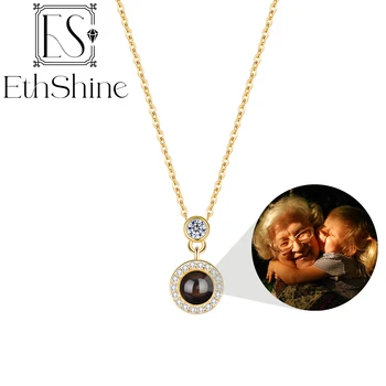 ETHSHINE Фото Изготовленное на заказ ожерелье для женщин в форме круга Проекционное ожерелье Позолоченное Семейное воспоминание День рождения Рождественский подарок