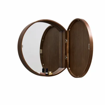 Круглое зеркало зеркало для ванной комнаты шкаф для крыльца декоративное зеркало с полкой для хранения из массива дерева скрытая круглая зеркальная коробка для ванной комнаты