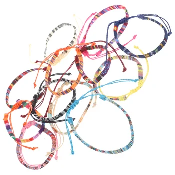 12 шт Портативных браслетов на запястье Шикарная летняя хлопчатобумажная веревка в гавайском стиле Компактные Регулируемые накладные ремешки
