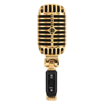 Профессиональный проводной винтажный классический микрофон Динамический вокальный микрофон для караоке вживую (золотой)