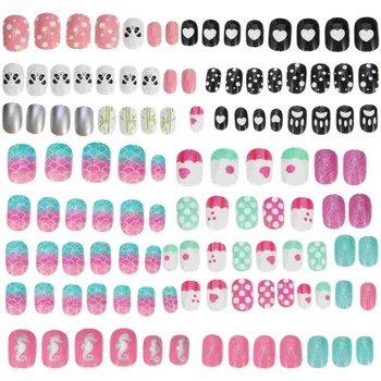 120 шт., накладные ногти для девочек, полное покрытие, короткие накладные ногти, декор для ногтей