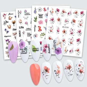 120 Дизайн Ногтей Красочный Цветок 3D Водные наклейки Перенос рисунка Лазерная Наклейка Маникюр Листовая Наклейка для дизайна ногтей