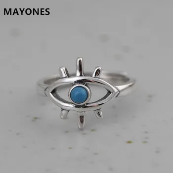 MAYONES Real S925 Серебряное Винтажное простое Модное Женское креативное кольцо для глаз, Милое Кольцо, Регулируемые ювелирные изделия