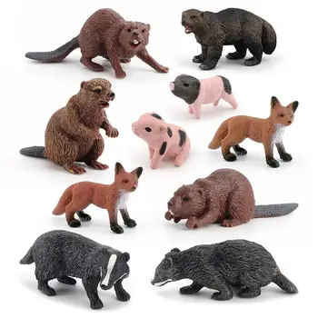 Коллекционная игрушка Fox Реалистичные мини-фигурки животных Бобр, Лиса, Барсук, игрушки для детей, Топперы для тортов, сувениры для вечеринок, модели животных из зоопарка