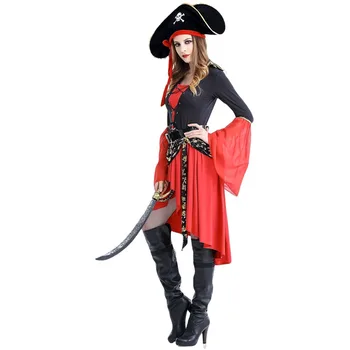 Женский костюм королевы пиратов, Злой пират, женское Карибское маскарадное платье, шляпа с черепом, маскарадный костюм на Хэллоуин