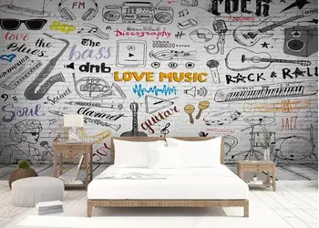 Настройте любой размер большая музыкальная фреска, расписанная вручную граффити, настенная роспись в гостиной, фоновое оформление стен кафе, 3D обои
