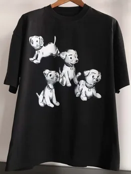 2023 Весна / лето CE Co-брендированная Старая футболка с рисунком мультяшной собаки с принтом белыми чернилами для мужчин и женщин European Station Short Sle