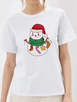 Футболки с рождественским принтом в виде снеговика, топы для новогодних вечеринок, женские футболки, модная женская одежда, летние женские футболки Kawaii