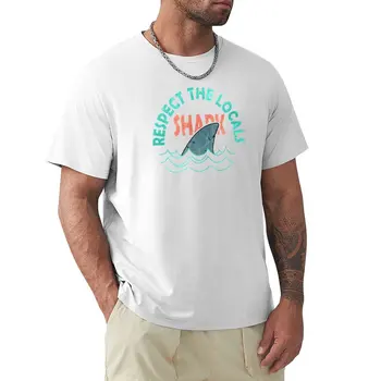 Винтажная футболка Respect The Locals Shark, футболка с аниме, короткая футболка, футболки с графическим рисунком, мужские футболки с длинным рукавом