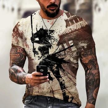 Винтажная футболка Samurai 2023, мужская футболка с коротким рукавом и 3D принтом в японском стиле, уличная одежда в стиле хип-хоп, мужская футболка