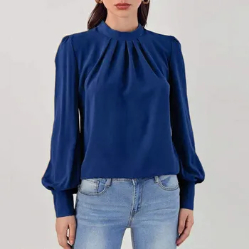 Женская Новая осенняя мода, Темперамент, открытая блузка с открытой спиной, Элегантная Офисная Леди, однотонная рубашка с длинным рукавом