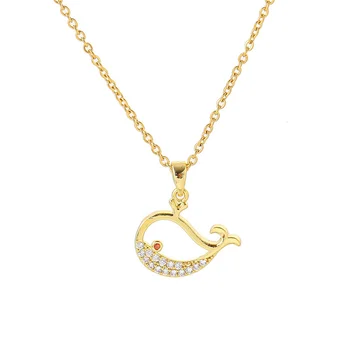 Оптовая продажа, 18-каратное позолоченное ожерелье с подвеской в виде милого маленького кита, ювелирные изделия, ожерелье из нержавеющей стали, цепочка на ключицу