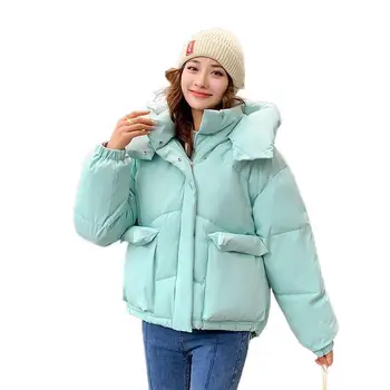 Зимние куртки мода конфеты цвет колледж стиль с капюшоном женский Overco женские 2023 вниз хлопок мягкий теплый хлеб короткое пальто