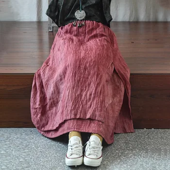 Женские Свободные льняные винтажные юбки с эластичным поясом, женские Свободные Весенне-осенние юбки в стиле ретро, женские юбки 2023 года, DW388