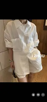 Высококачественная льняная белая рубашка комплект женской одежды