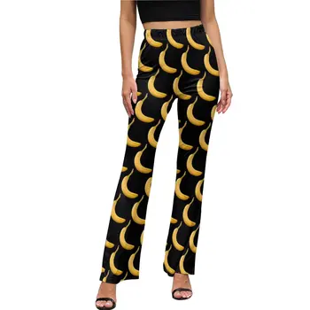 Желтые брюки-бананы, домашние расклешенные брюки с фруктовым принтом, Весенние женские облегающие брюки с графическим рисунком уличной моды