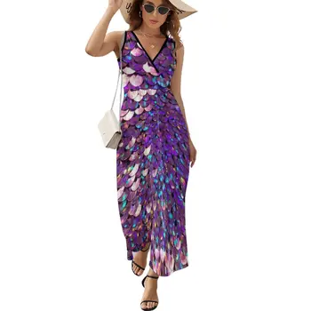 Блестящее фиолетовое платье без рукавов с пайетками, тренд женской одежды 2023, женские платья для официальных мероприятий