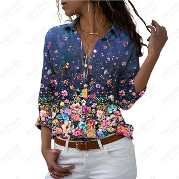 2023 новая женская рубашка с цветочным 3D принтом, женская рубашка, милая женская рубашка в повседневном стиле, модная свободная женская рубашка