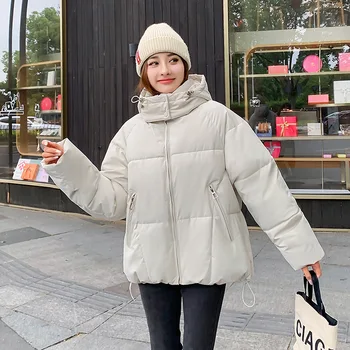 Модные Элегантные Корейские хлопчатобумажные куртки с капюшоном, пальто 2023 года, женские зимние теплые парки на молнии, осенняя уличная одежда, свободное хлопчатобумажное пальто