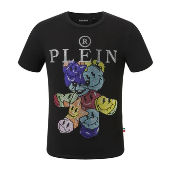 Мужская футболка PLEIN BEAR, ПЛЮШЕВЫЙ мишка С кристаллами, футболки из 100% хлопка, мужские топы, удобные футболки 1323
