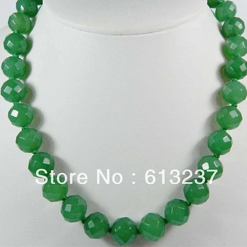 Модный стиль длинный потрясающий 10 мм зеленый натуральный камень нефриты халцедон граненые круглые бусины для изготовления ожерелья 18 дюймов