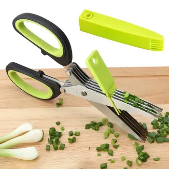 Многослойные кухонные ножницы из нержавеющей стали, Ножницы для зеленого лука, Ножницы для резки трав с безопасным покрытием, ножницы для овощей и мяса