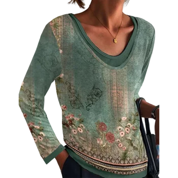 Летняя женская модная женская блузка на каждый день с цветочным принтом, кружевной топ с вырезами, Повседневная футболка, женская уличная одежда, пуловер