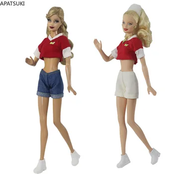Модный комплект одежды для куклы Hottie Style для куклы Барби, красно-белый топ, шорты, белая обувь, сумка для аксессуаров Barbie 1/6