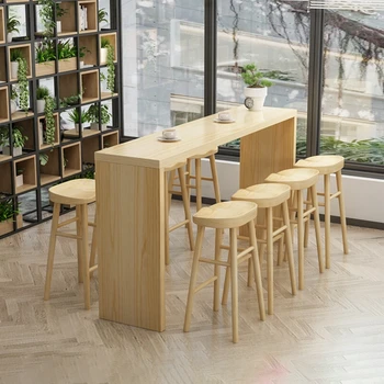 Барные столы из массива скандинавского дерева Простая кухонная мебель Домашний высокий стол Современная перегородка Длинный барный стол и стулья Стол для кафе-бара