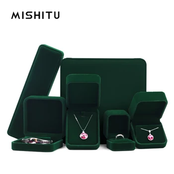 MISHITU Зеленая высококачественная бархатная коробочка для колец, серьги, кулон, браслет, шкатулка для ювелирных изделий, предложение, Подарочная коробка для хранения ювелирных изделий на годовщину