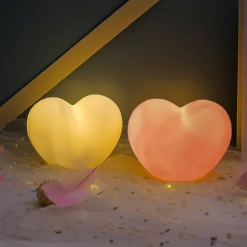 2шт 3D ночник в форме сердца для детей Эстетическая светодиодная лампа в форме Луны в форме сердца Прикроватная лампа для детской комнаты для девочек Рождественские подарки для малышей
