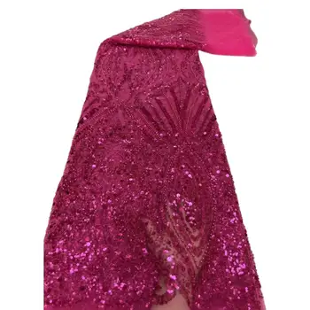 5 ярдов 2023 Новейшая высококачественная Мягкая Элегантная розовая тюлевая кружевная ткань с множеством камней для свадебного платья NN5688_R