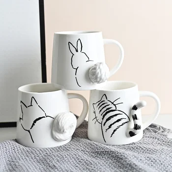 Креативная трехмерная Керамическая Кружка из японского мультфильма С рисунком милой кошки, Кролика, Собаки, Чашки для завтрака, молока, кофе, домашней чашки для питья