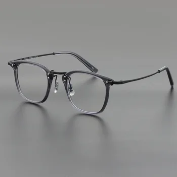 Высококачественные деловые Мужские очки в оправе из чистого титана, женские Ацетатные Квадратные сверхлегкие очки для глаз, оптические очки по рецепту врача