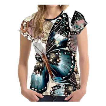 Модная женская футболка с 3D принтом бабочки, футболка Harajuku, женский топ с круглым вырезом, летняя одежда с коротким рукавом для девочек Camiseta