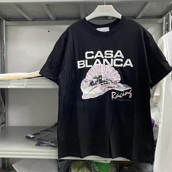 Летняя новая футболка с логотипом Casablanca, мужская женская футболка Casa Blanca, высококачественная футболка с розовым рисунком в виде ракушки, футболки, уличная одежда