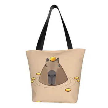 Сумки для покупок из бакалеи Capybara с забавным принтом, холщовые сумки для покупателей через плечо, большая вместительная Моющаяся сумка